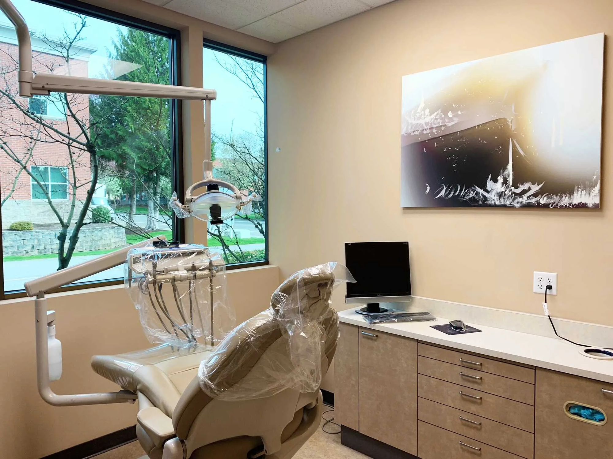 Treatment room with chairside monitor and window views